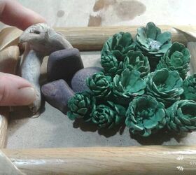 how to make a faux succulent garden with pine cones, Adding Driftwood Accent