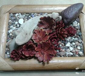 how to make a faux succulent garden with pine cones, Completed Look of Frame Two