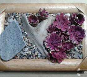 how to make a faux succulent garden with pine cones, Completed Look of Frame Three