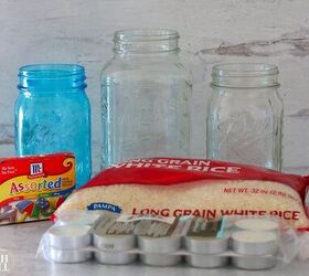 Pour white rice into jars to copy this $3 summer decorating hack