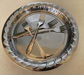 use old cutlery to make a metal footed tray