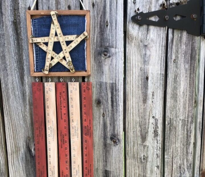 american flag door hanger created from vintage rulers