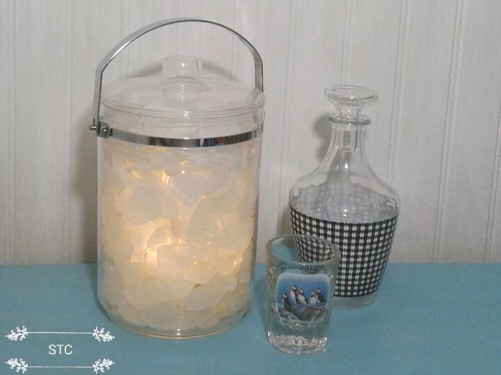 sea glass and ice bucket summer lighting, Bar Display