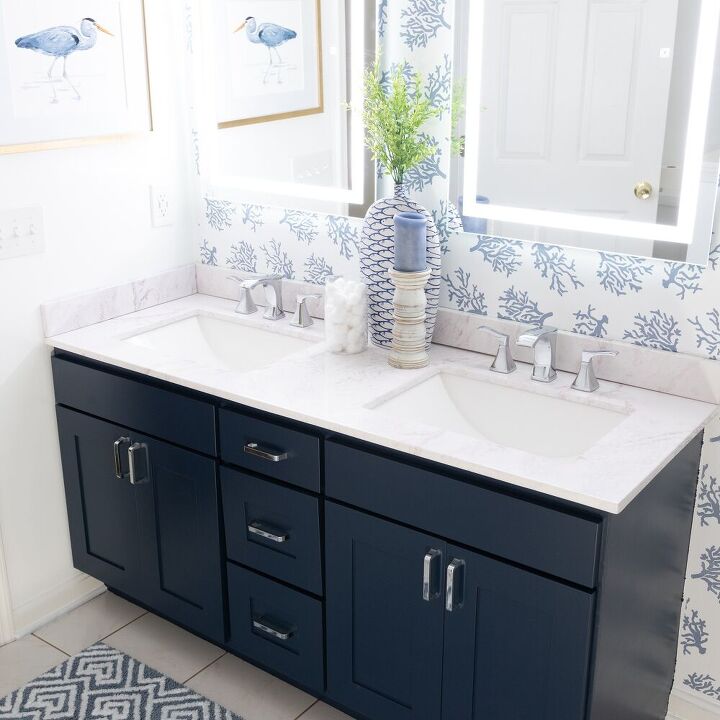 raise your home s value with these 10 diy ideas, Navy Blue Bathroom Vanity Makeover
