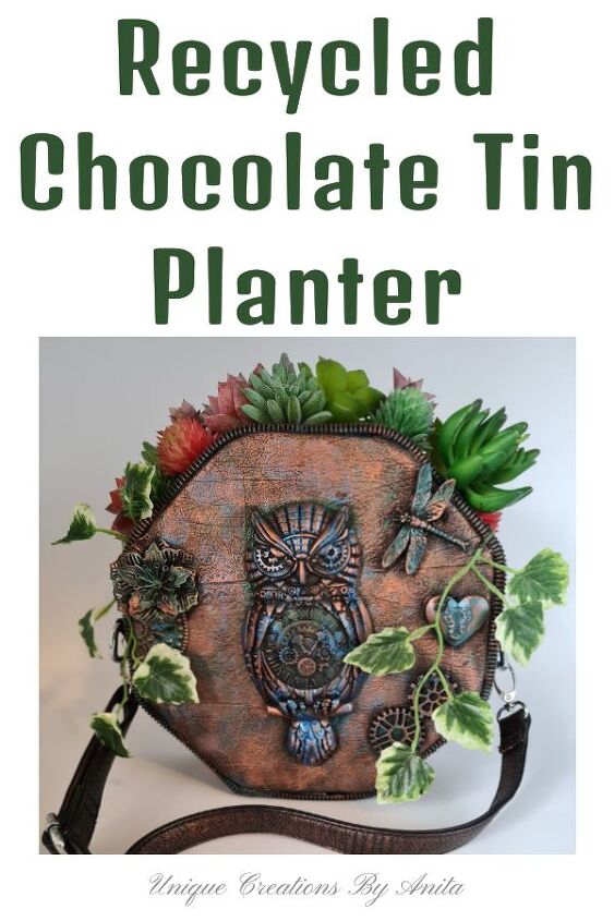 recycled chocolate tin planter