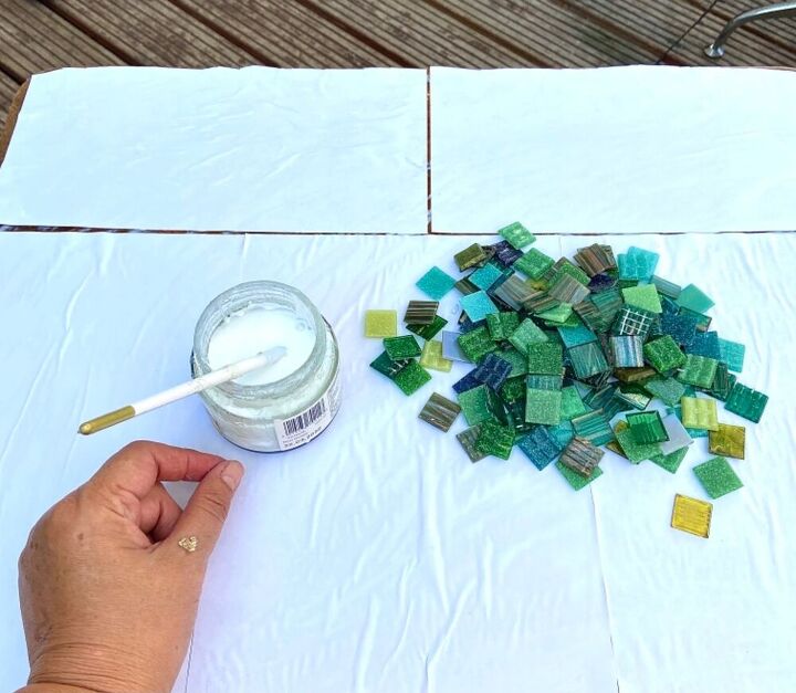 vintage coffee table mosaic makeover project, Tiles