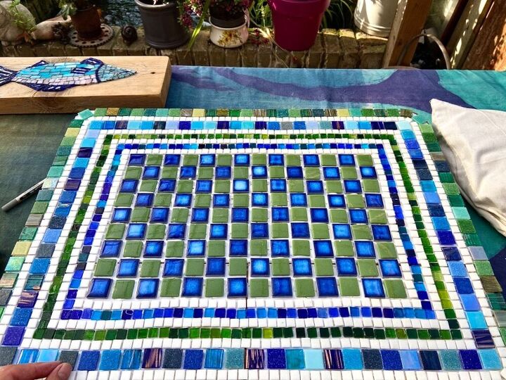 vintage coffee table mosaic makeover project, Ready to grout