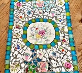 how to create a pretty mosaic using broken mirror and old crockery, Ready to grout