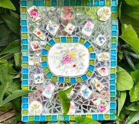 how to create a pretty mosaic using broken mirror and old crockery, Garden mosaic