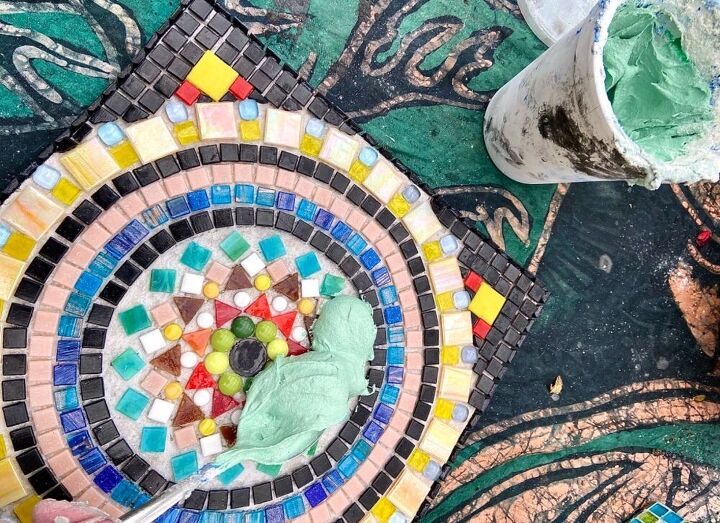 how to create a mosaic mandala for your garden, Green grout