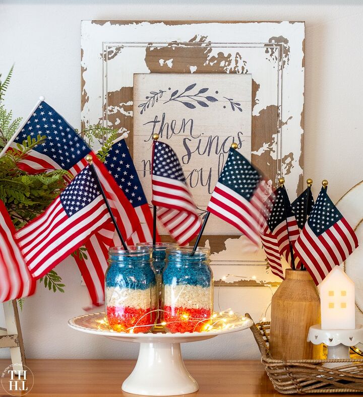 s 13 new patriotic decor ideas to add to your home this week, This bright Mason jar centerpiece