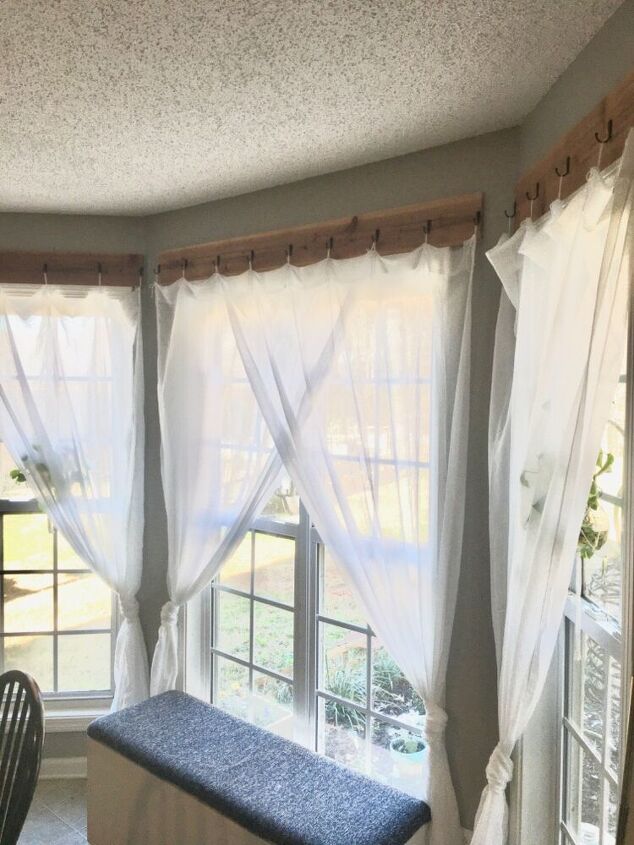14 ways to upgrade your old windows without replacing them, Put up no sew farmhouse curtains