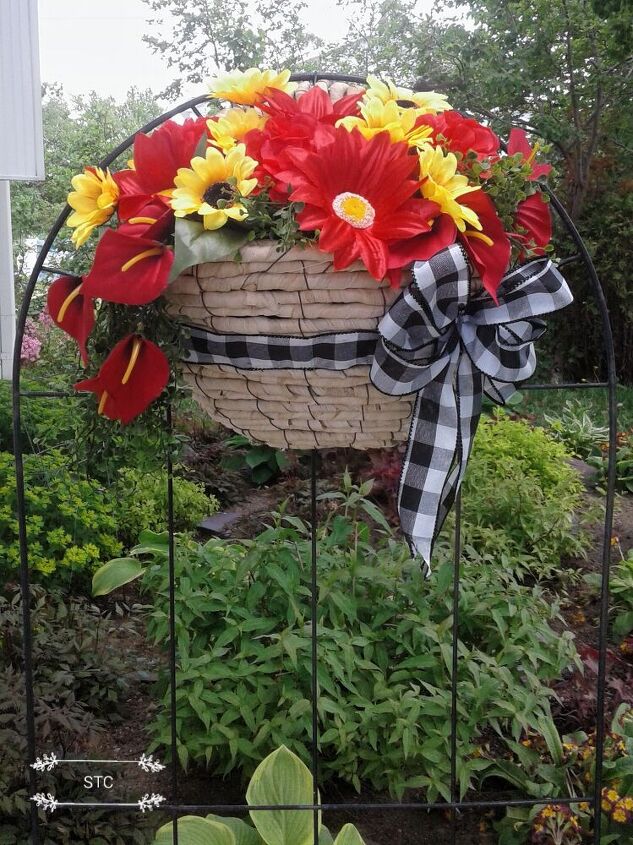 how i recycled tricycles into charming yard decor, Flower Basket
