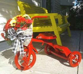 how i recycled tricycles into charming yard decor, Tricycle 1 Tah Dah