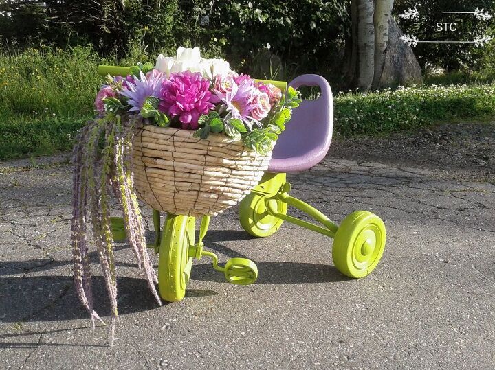 how i recycled tricycles into charming yard decor, Tricycle 2 Tah Dah