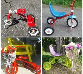 how i recycled tricycles into charming yard decor, Two Tricycle Makeovers