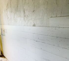 diy peel and stick wood wall planks, Halfway done