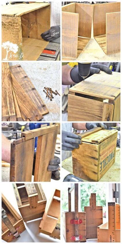 caixa de madeira velha reaproveitada para carrinho de compras diy