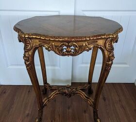 give an accent table new life with paint metallic wax and a transfer, Before