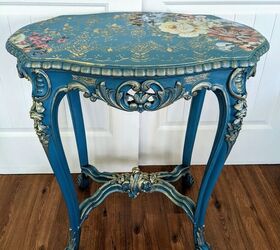 give an accent table new life with paint metallic wax and a transfer, After