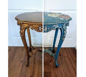 give an accent table new life with paint metallic wax and a transfer