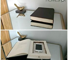 s 12 genius decor hacks we just didn t see coming, Create a hollowed book charging station