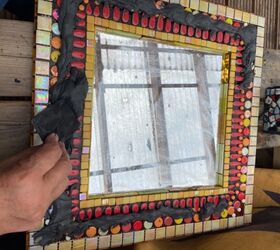 junk shop mirror makeover with mosaic, Grouting