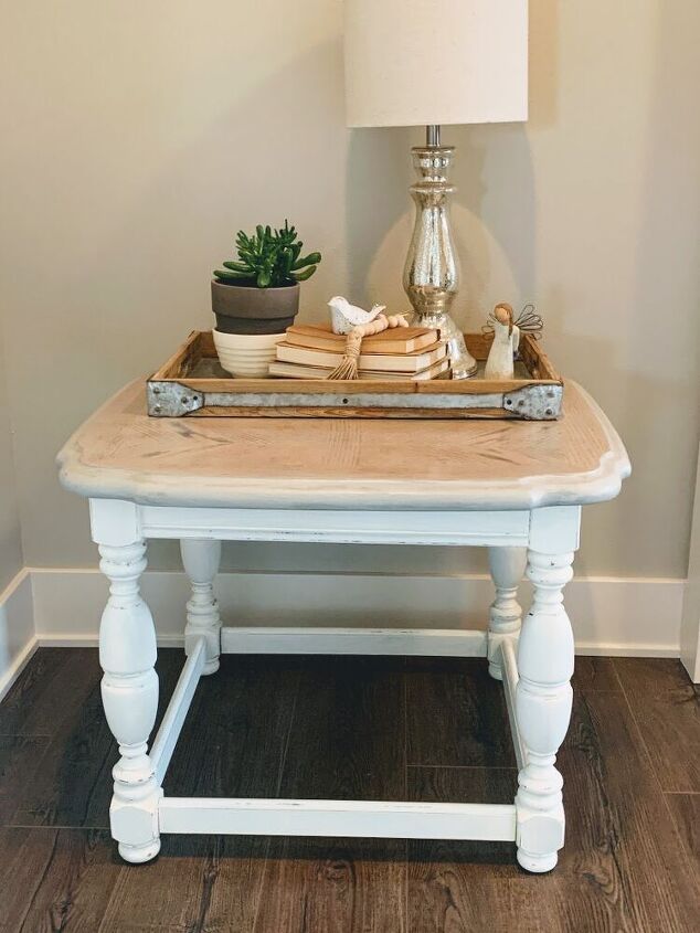 end table makeover with milk paint and stain