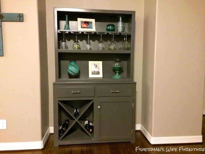 s 16 shocking furniture upcycles with stunning results, Display your wine in your hutch turned wine bar