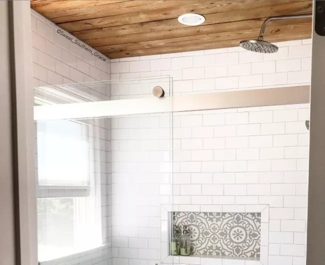 s 15 gorgeous ideas that ll make you want to rip out your whole bathroom, Put up a vintage shiplap ceiling