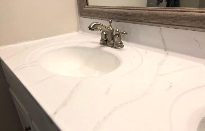 s 15 gorgeous ideas that ll make you want to rip out your whole bathroom, Get faux marble counters
