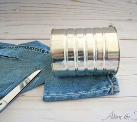 Lay a can on an old pair of jeans for this easy tabletop idea