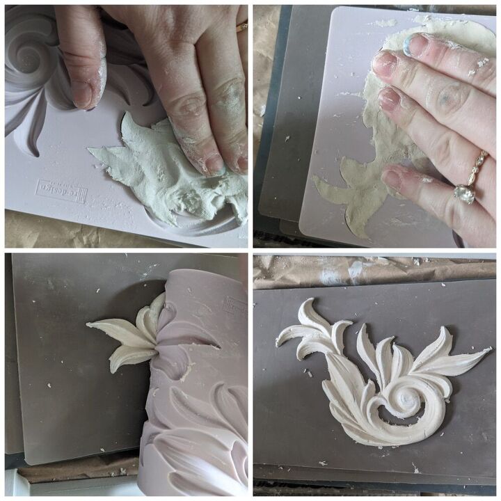 adding details to a mirror using silicone molds and air dry clay
