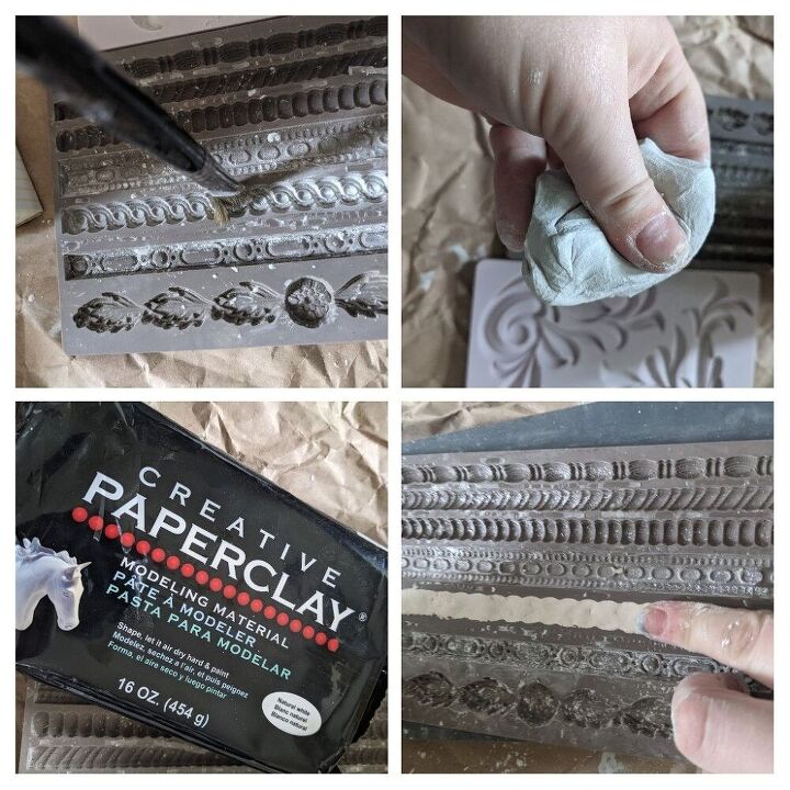 adding details to a mirror using silicone molds and air dry clay