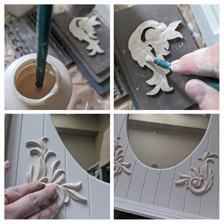 adding details to a mirror using silicone molds and air dry clay