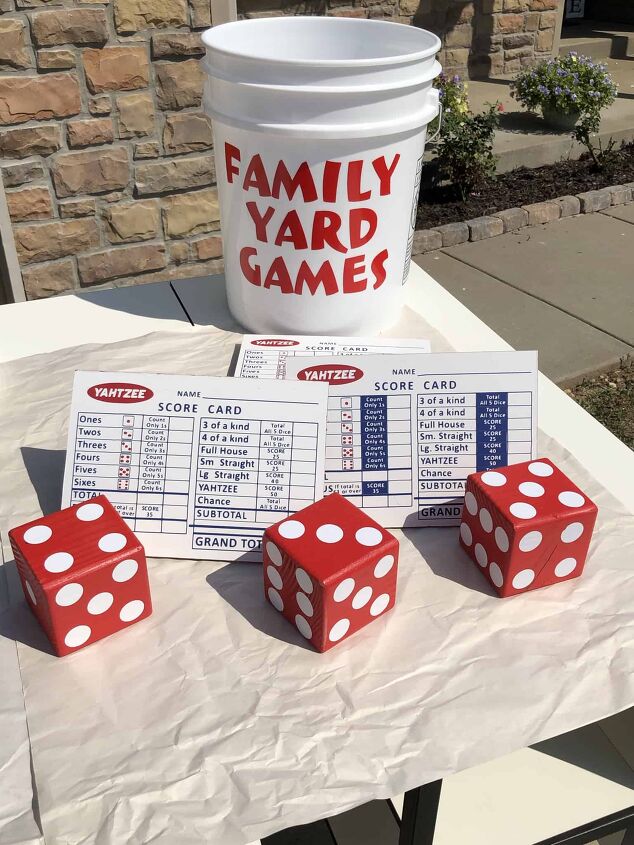 s 17 fun family projects to enjoy before summer ends, This yard Yahtzee game