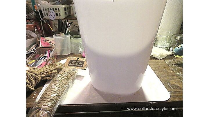 giving a dollar tree wastebasket a nautical vibe