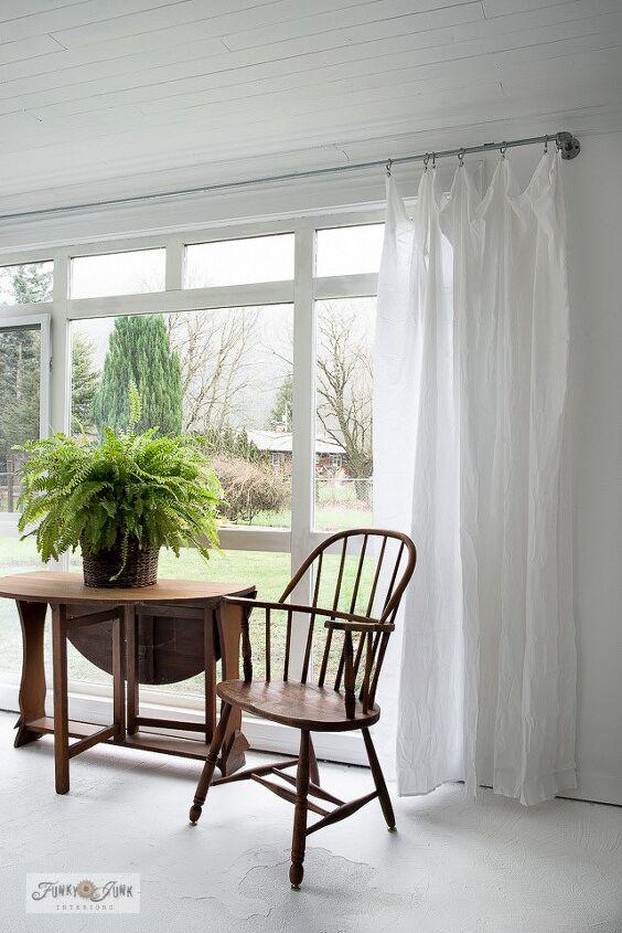 haz unas cortinas asequibles sin coser ligeras y aireadas en minutos, Las cortinas de hojas terminadas