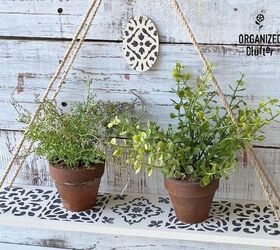 s 18 dollar tree hacks too cute not to try, Add a pretty stencil pattern to a simple shelf