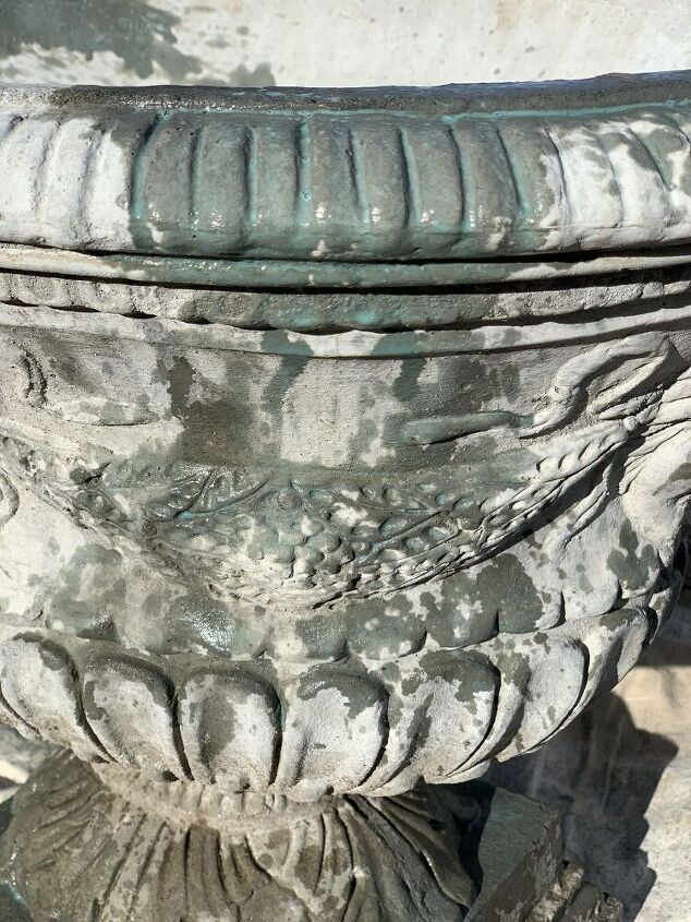 how to add antiquing to concrete urns, Mixing the water with the paint makes the paint drip and create a patina