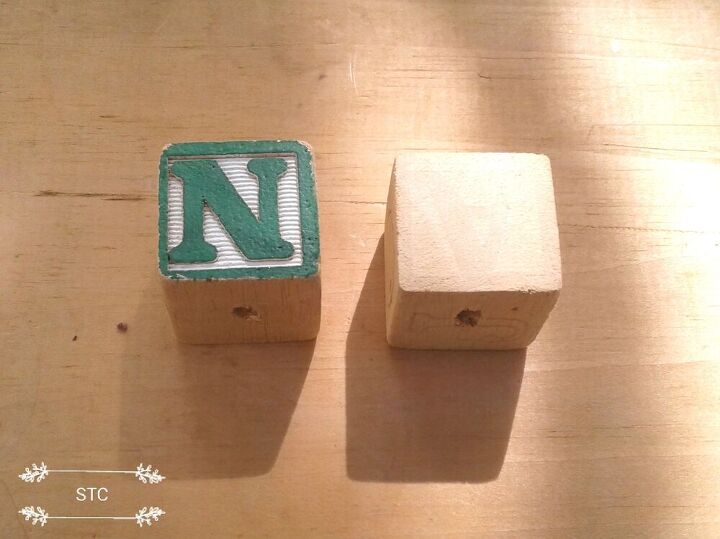 how i turned alphabet blocks and driftwood into garden decor, Letter Front and Plain Back