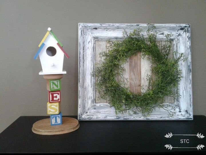 how i turned alphabet blocks and driftwood into garden decor, Alphabet Birdhouse