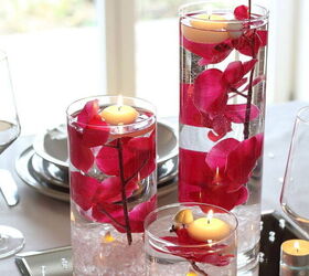 s 15 thrifty new ideas to copy for your next tablescape, Float candles in petal filled vases