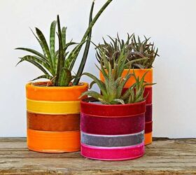 s 16 of the smartest ways to reuse empty tin cans, These bright velvet planters