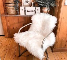 s 17 gorgeous shabby chic decor ideas that ll cost you next to nothing, Place a fluffy rug on your revamped chair