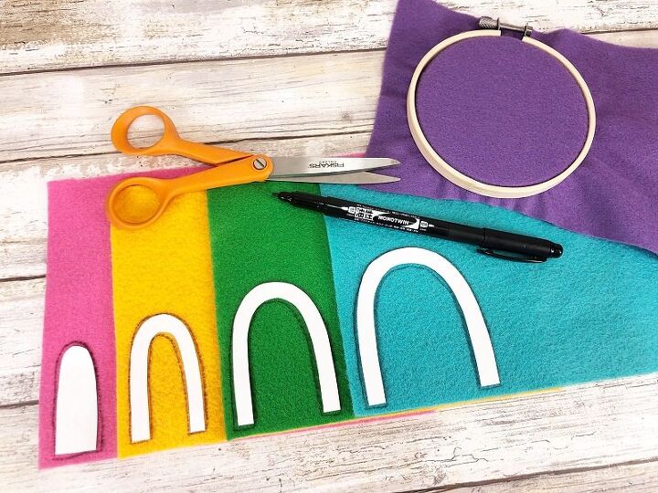 boho rainbow embroidery hoop with kunin felt