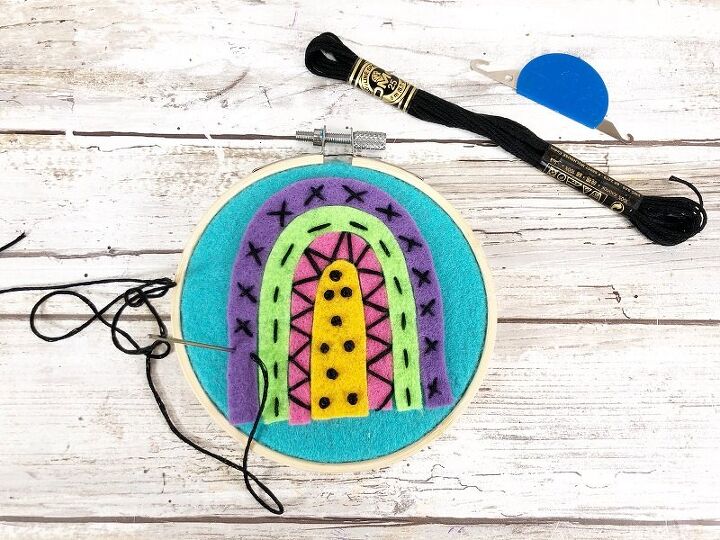 boho rainbow embroidery hoop with kunin felt