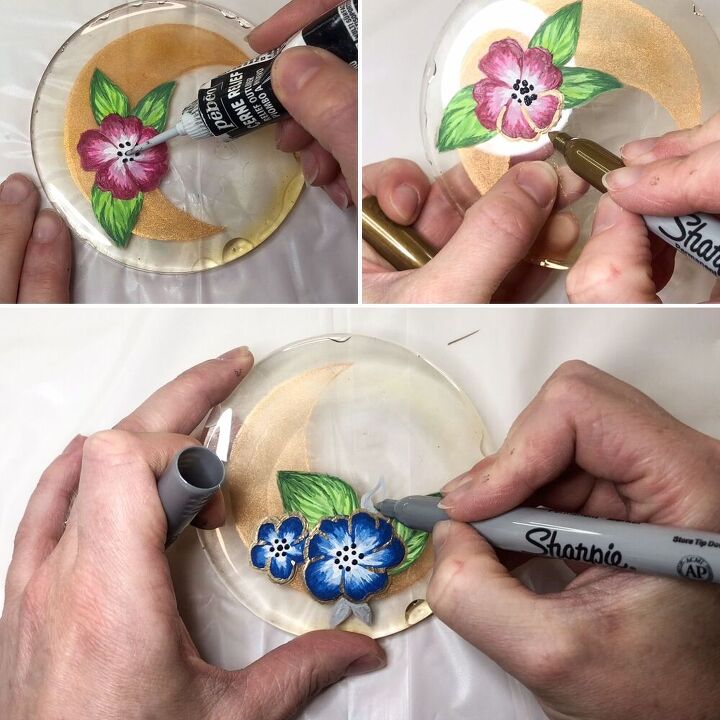 posavasos de resina con forma de luna y flor