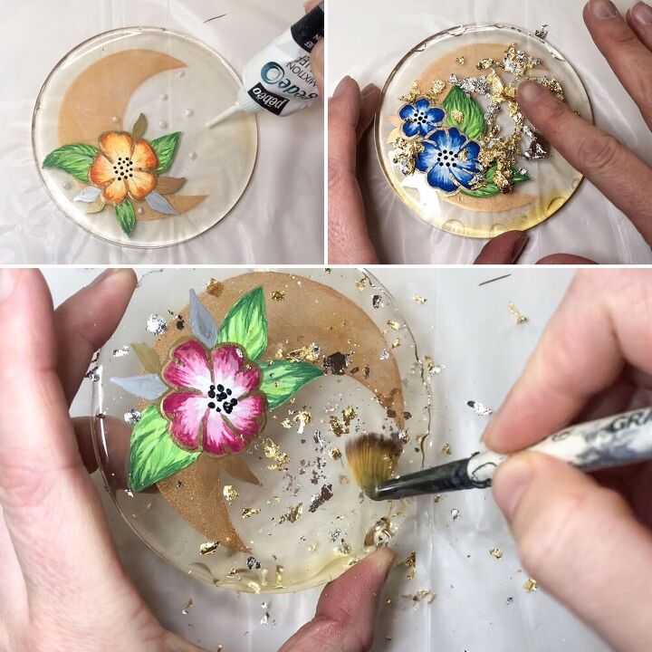 posavasos de resina con forma de luna y flor