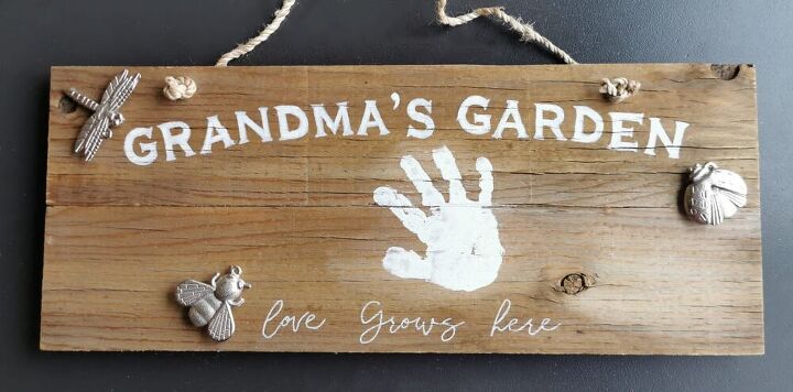 a rustic garden sign for grandma